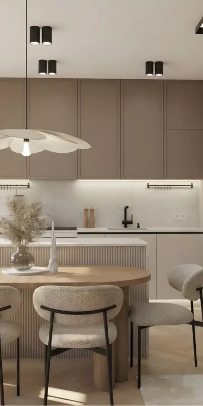 Projekt wnętrza mieszkania Warszawa 43m2 – salon z kuchnią